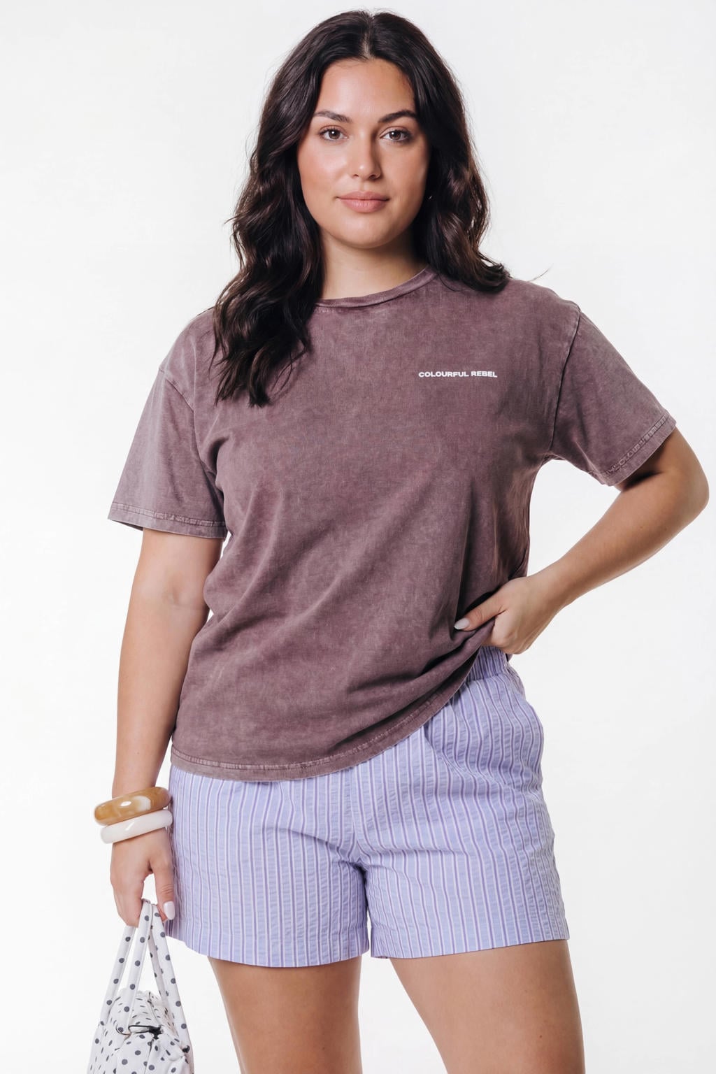 Colourful Rebel Curve Plus Size T-shirt met print - bruin