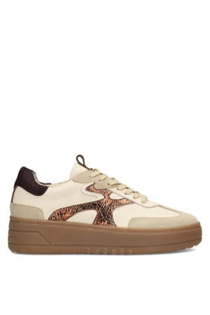 Aurelie leren sneakers met plateauzool - beige
