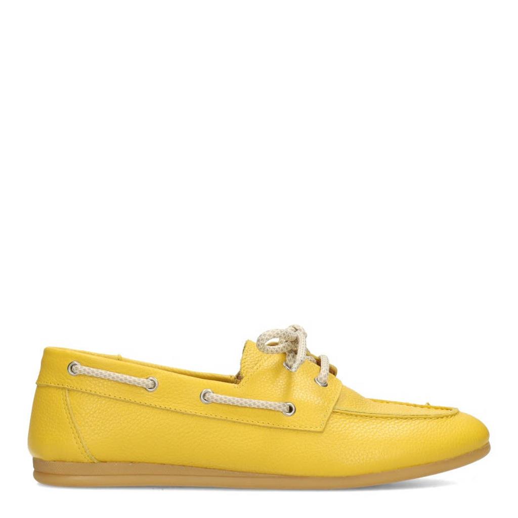 Gele dames Poelman Callie leren bootschoenen - met veters