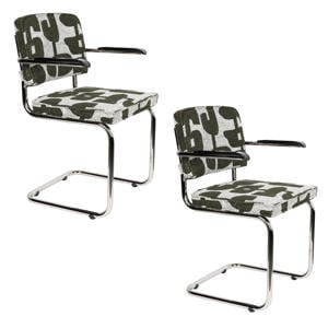 Ridge Deco Symbols Eetkamerstoelen Armleuning Groen - Set van 2