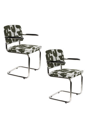  Ridge Deco Symbols Eetkamerstoelen Armleuning Groen  - Set van 2