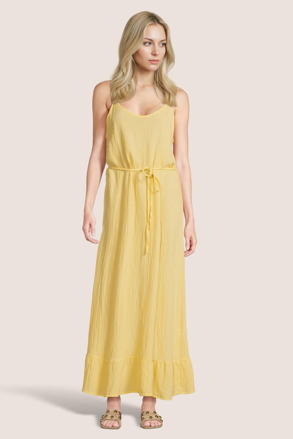 Lichtgele dames Tramontana zomerjurk van viscose met effen, spaghettibandjes en ronde hals