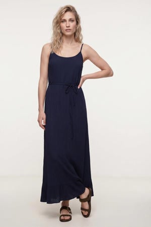 viscose zomerjurk met ceintuur - donkerblauw