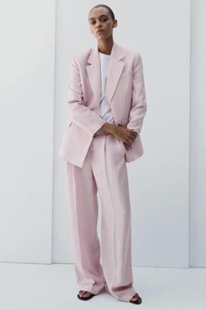 wide leg regular waist broek lichtroze