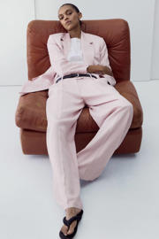 thumbnail: Mango wide leg regular waist broek lichtroze