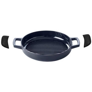 Grillpan / Grillplaat Nori ø 28 cm + Gratis Leren Handvaten - geschikt voor alle warmtebronnen - geëmailleerde anti-aanbaklaag