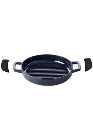 Grillpan / Grillplaat Nori ø 28 cm + Gratis Leren Handvaten - geschikt voor alle warmtebronnen - geëmailleerde anti-aanbaklaag
