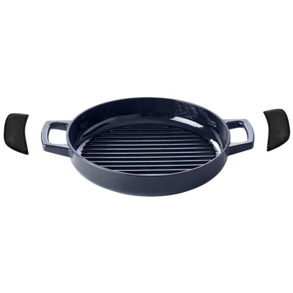 Alva Grillpan / Grillplaat Nori ø 28 cm + Gratis Leren Handvaten - geschikt voor alle warmtebronnen - geëmailleerde anti-aanbaklaag