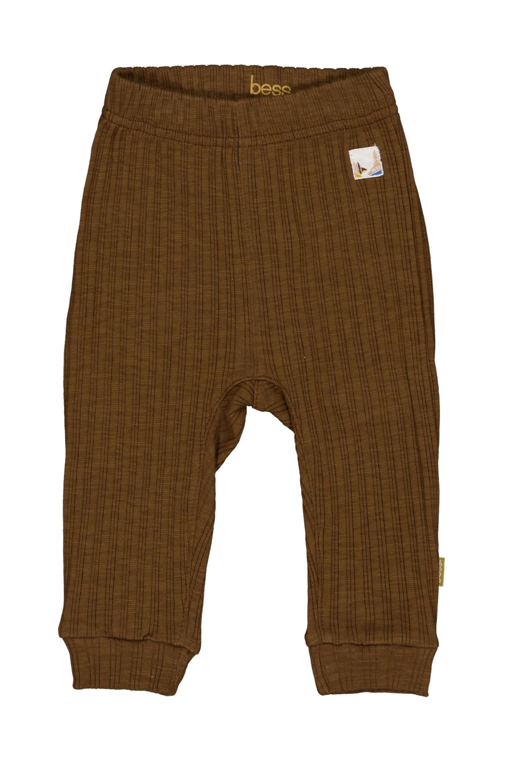 Bruine jongens BESS katoenen regular fit babybroek met elastische tailleband