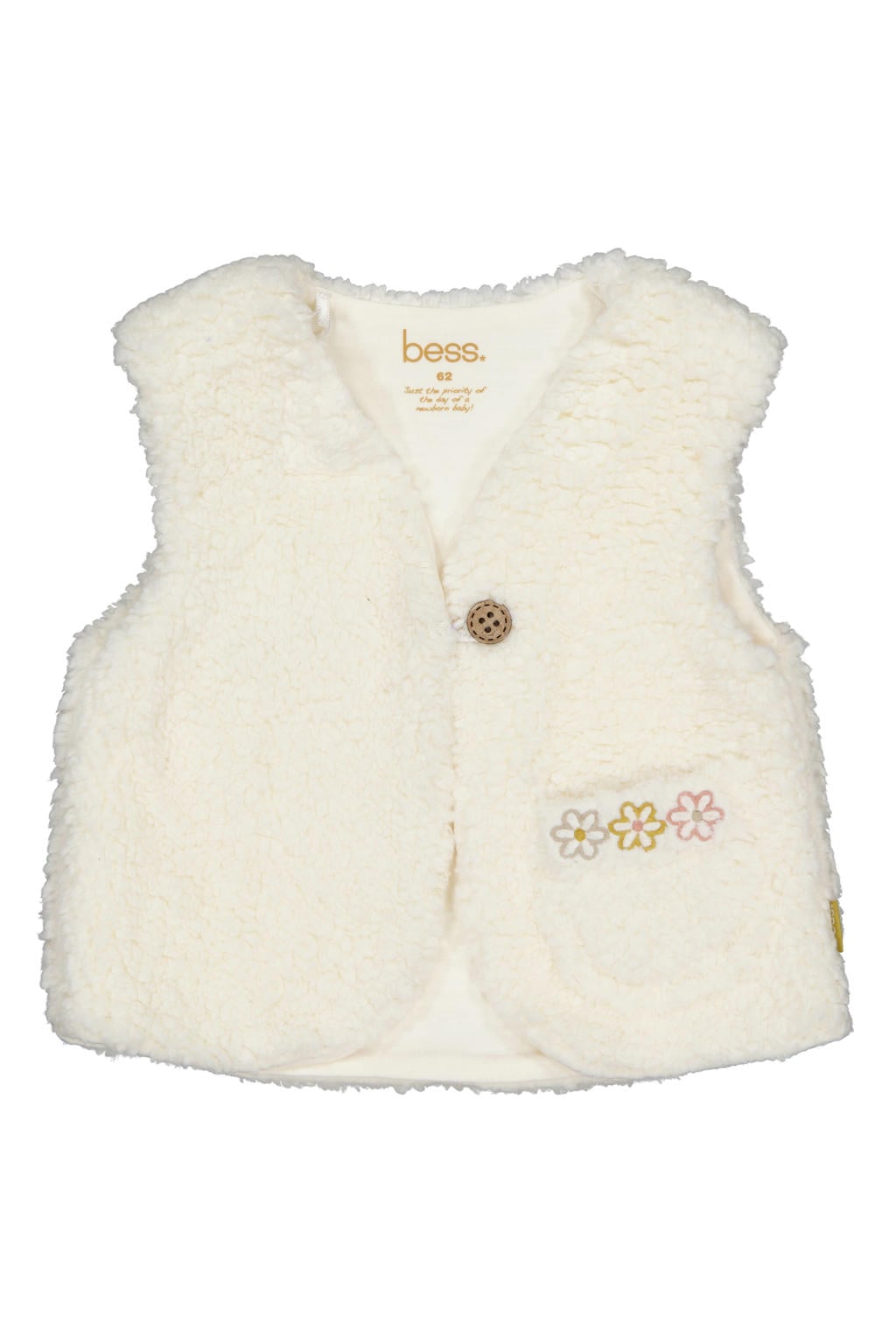 Ecru meisjes BESS gilet van stretchkatoen met effen, ronde hals en knoopsluiting