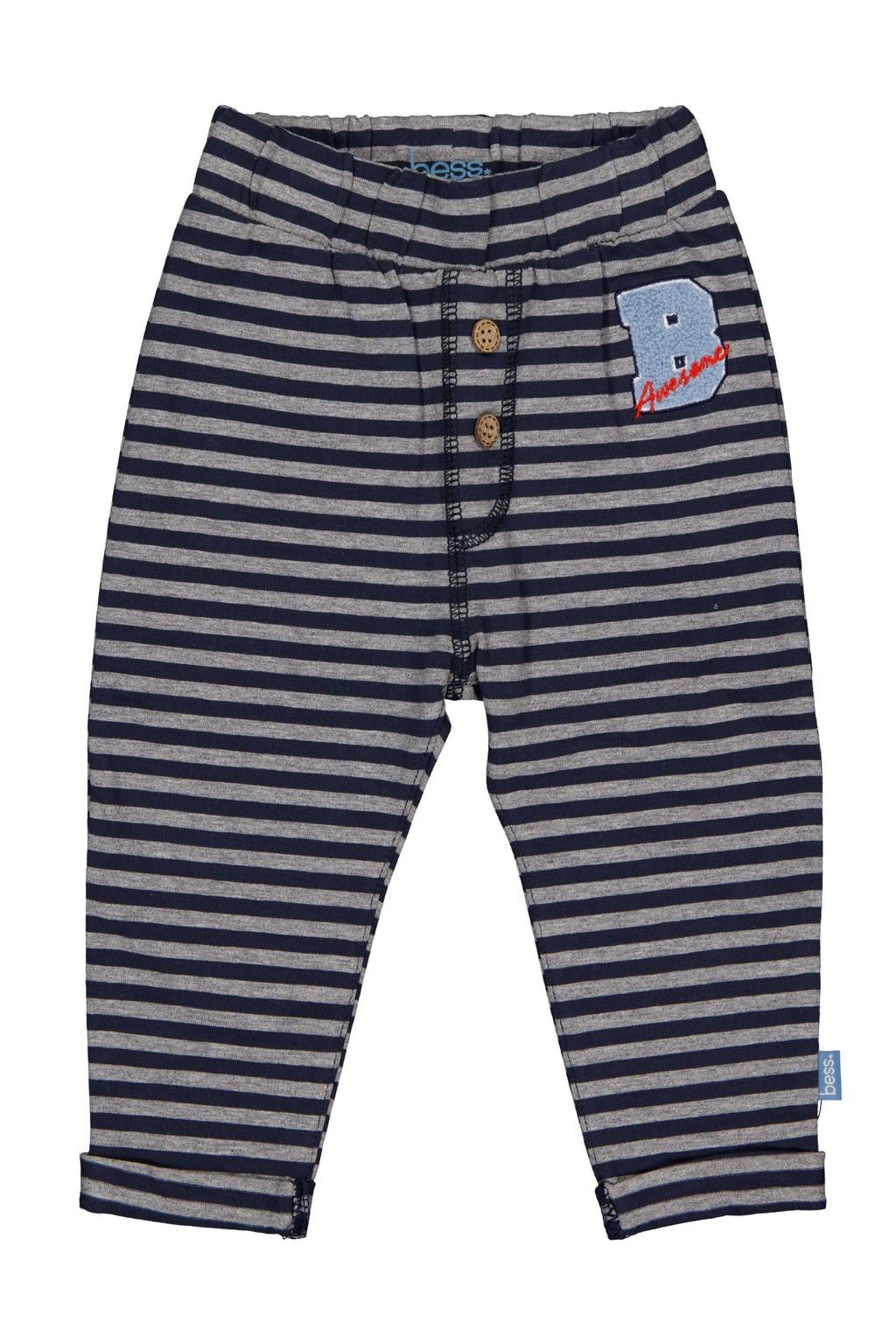 BESS katoenen regular fit gestreepte babybroek met patches - donkerblauw/grijs