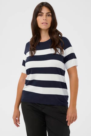 gestreepte top met geribde boorden - donkerblauw