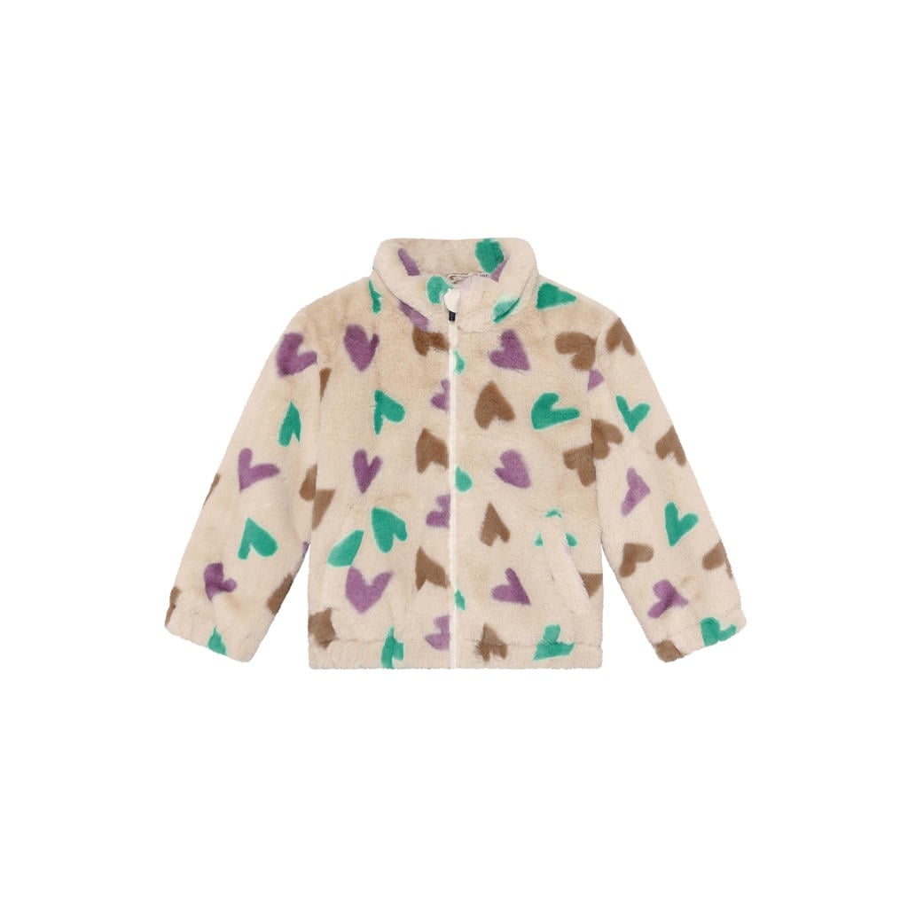 Beige meisjes Daily7 faux fur jas van polyester met lange mouwen, opstaande kraag en ritssluiting