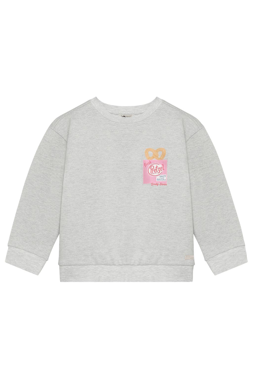 Grijs melange meisjes Daily7 rechtvallende sweater met backprint, lange mouwen, ronde hals en geribde boorden