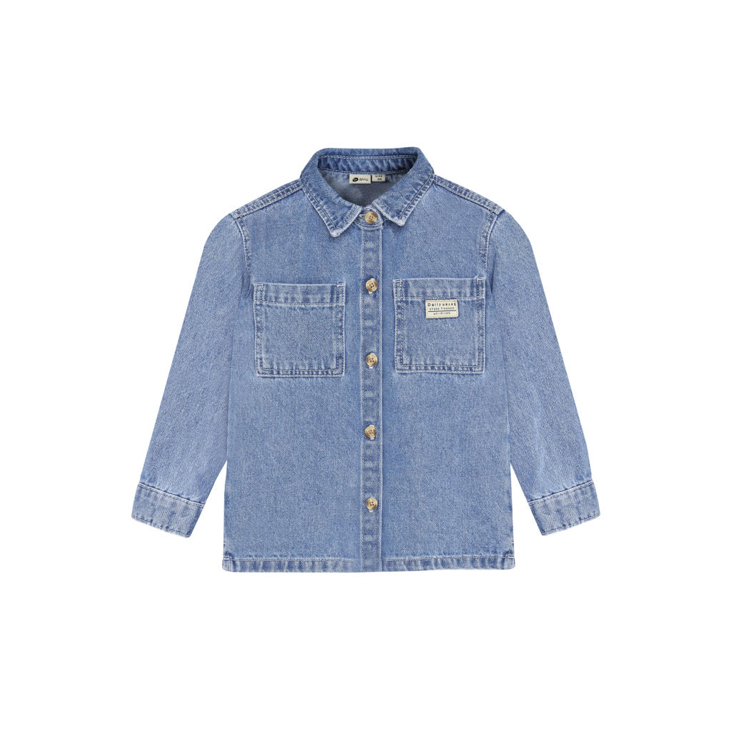 Daily7 denim overhemd met borduursels - middelblauw
