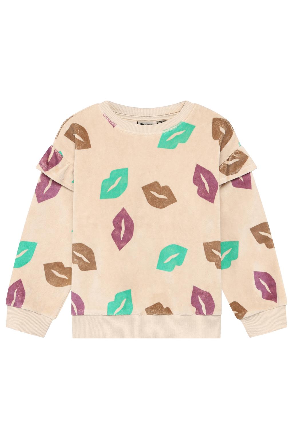 Beige, bruin en roze meisjes Daily7 rechtvallende sweater met meerkleurige print, lange mouwen, ronde hals en geribde boorden
