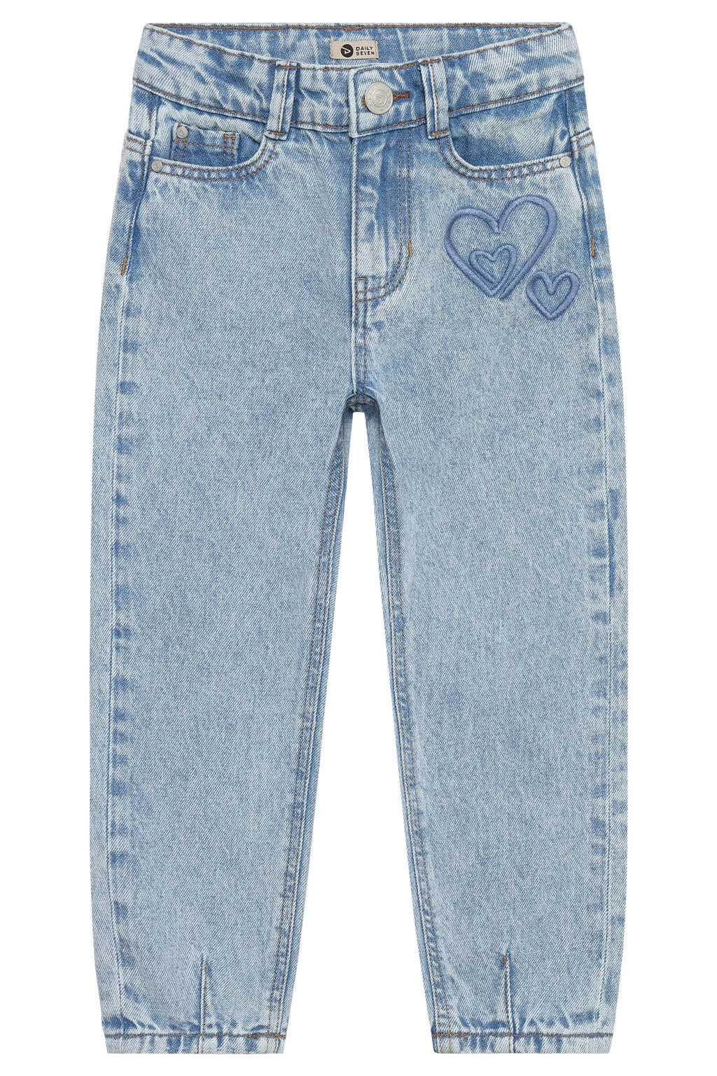 Daily7 mom jeans met borduursels en print - lichtblauw