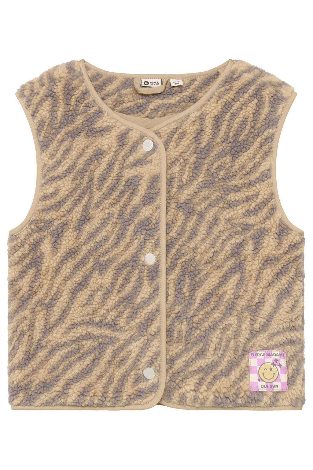 Daily7 teddy rechtvallend gilet met dierenprint - zand