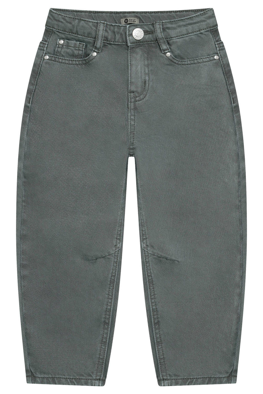Groene jongens Daily7 barrel jeans van denim met regular waist, rits- en knoopsluiting en effen