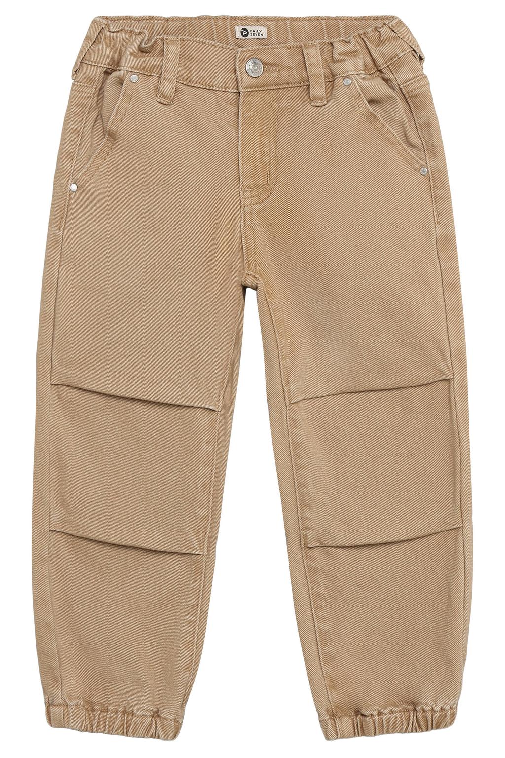 Zandkleurige jongens Daily7 baggy casual broek van stretchkatoen met regular waist, rits- en knoopsluiting en effen