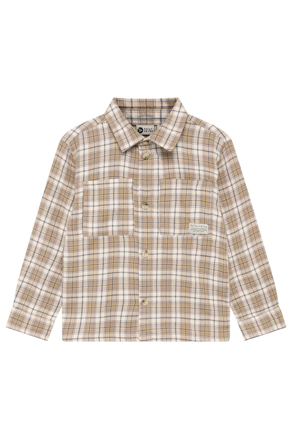 Daily7 casual geruit overhemd met backprint - taupe
