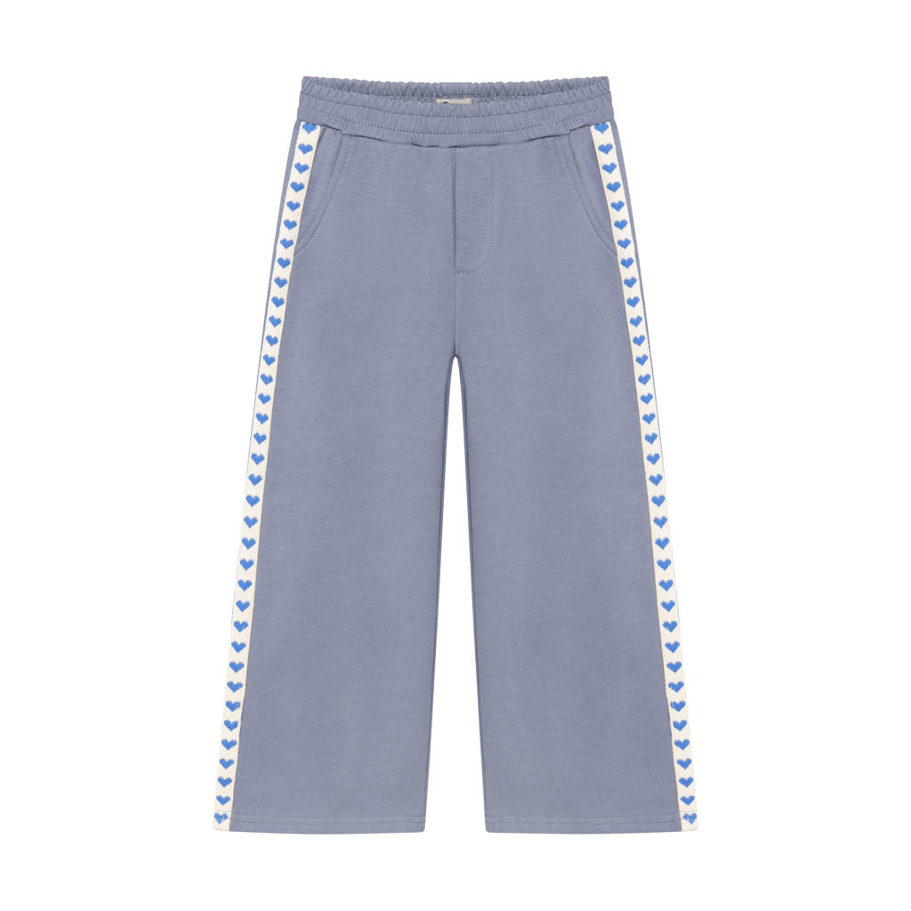 Daily7 wide leg sweatpants met hartjes - grijsblauw