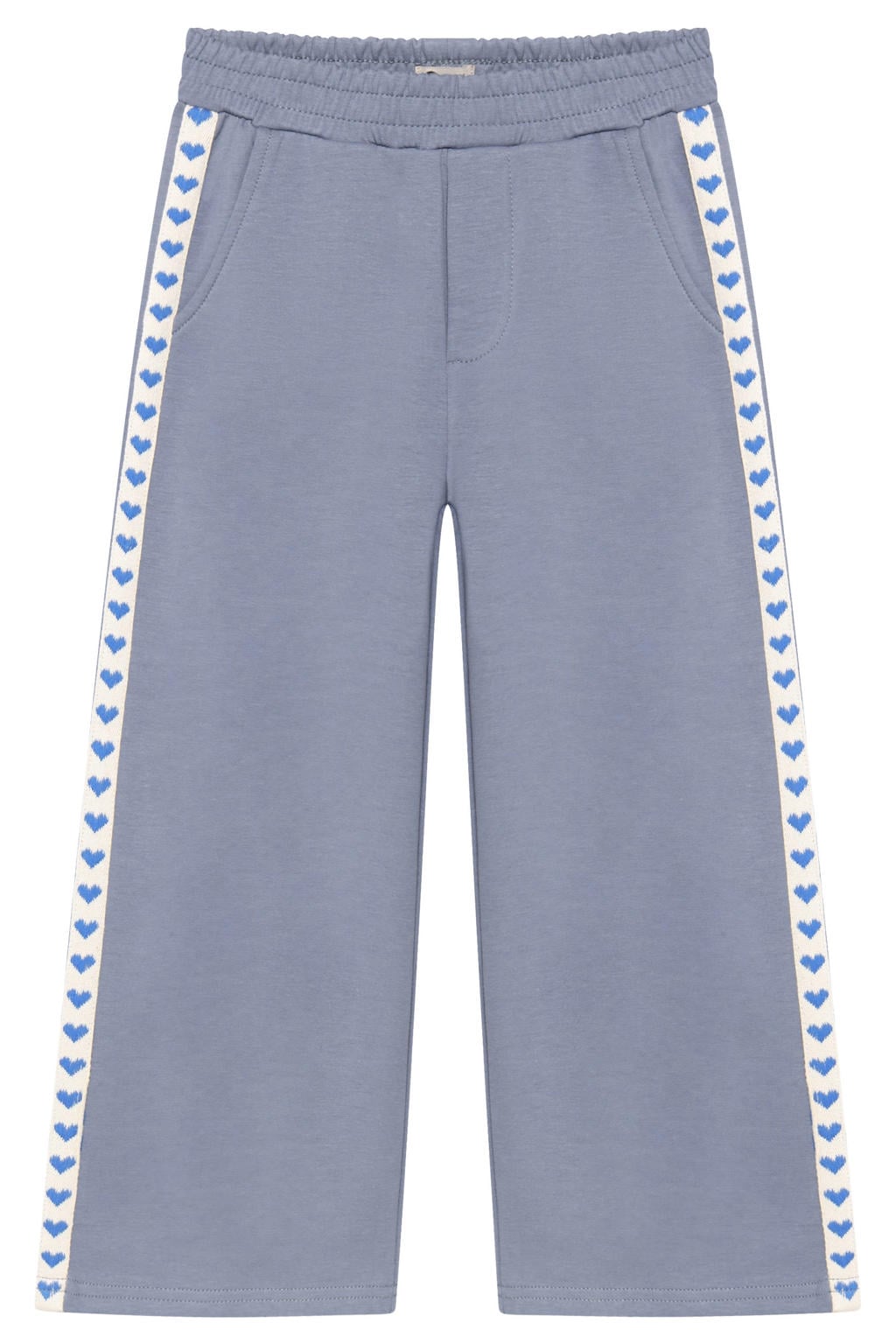 Grijsblauwe meisjes Daily7 wide leg sweatpants blauw met elastische tailleband met koord en hartjesprint