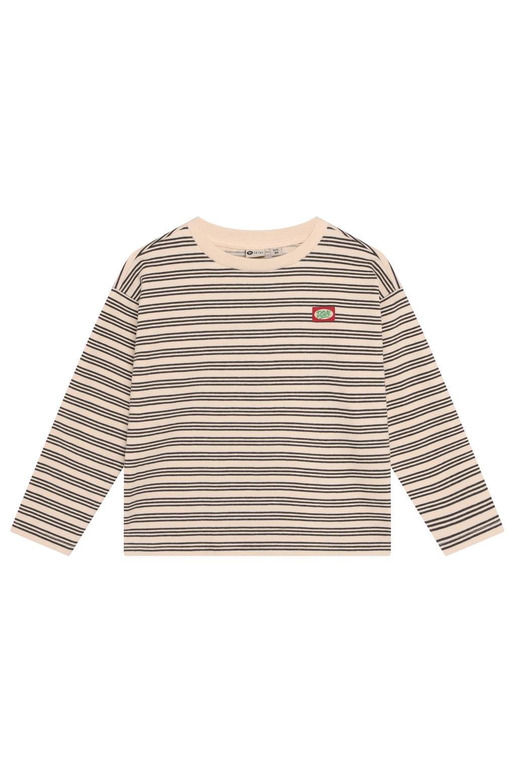 Beige en zwarte jongens Daily7 rechtvallende gestreepte longsleeve van stretchkatoen met lange mouwen en ronde hals