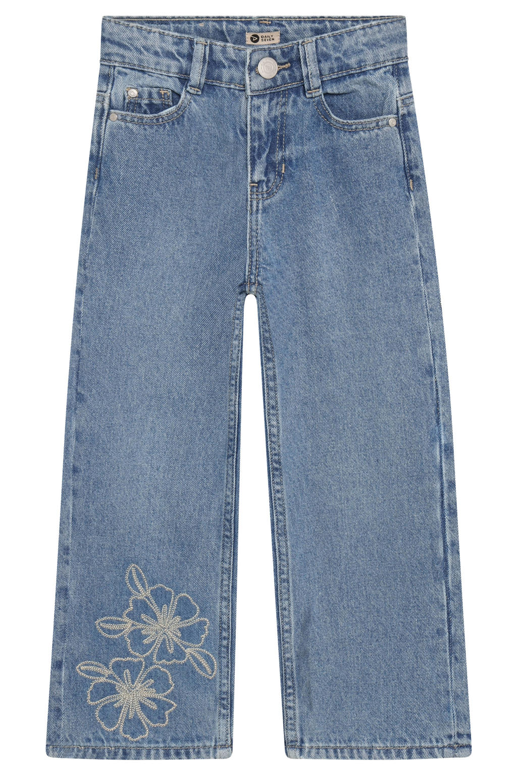 Daily7 wide leg jeans met print - mediumblauw