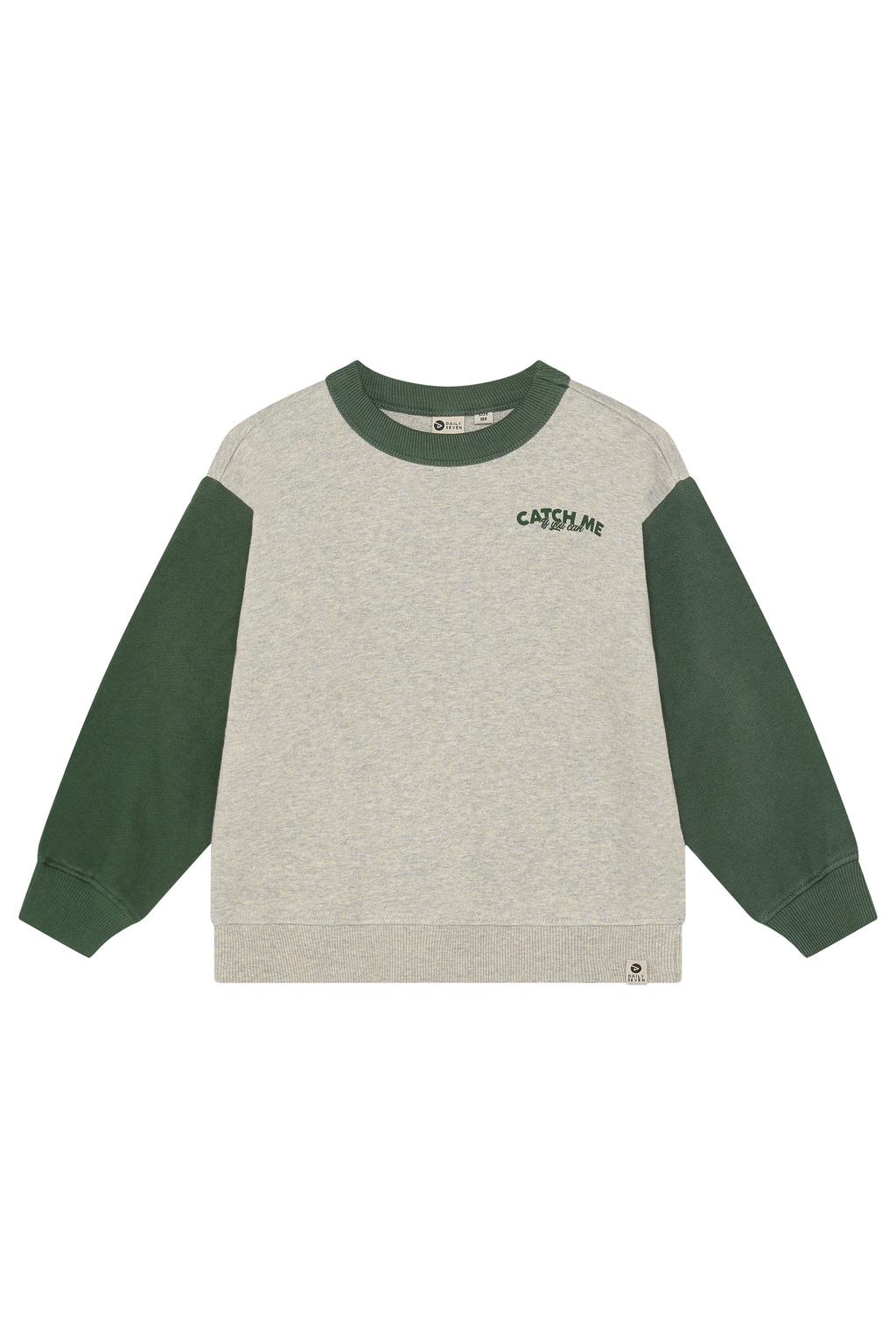 Grijs melange, grijs en groene jongens Daily7 oversized sweater met backprint, lange mouwen, ronde hals en geribde boorden