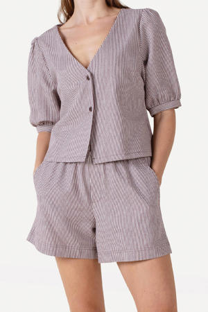 regular waist gestreepte casual short bruin