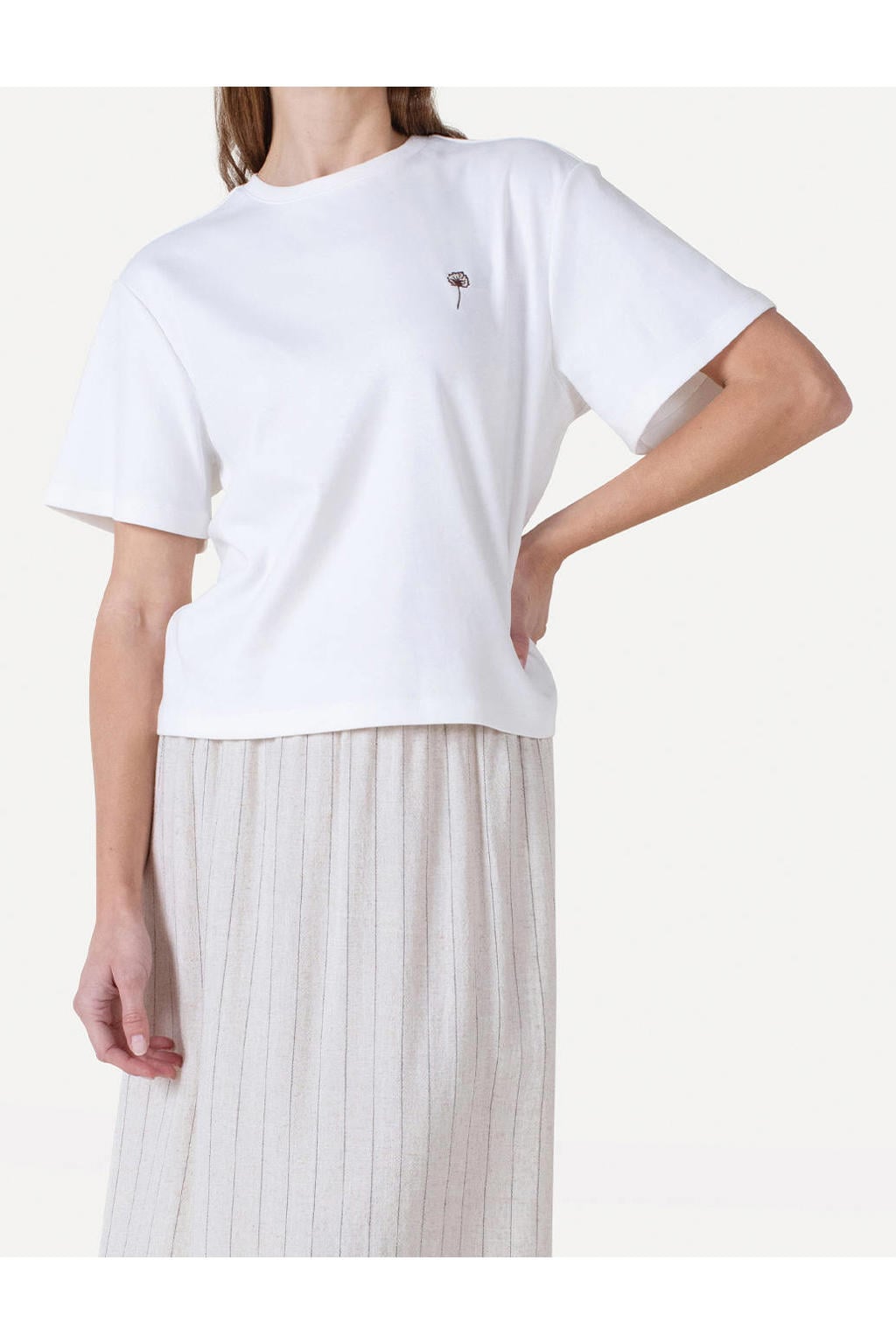 Ecru dames Another-Label T-shirt van katoen met backprint, korte mouwen en ronde hals