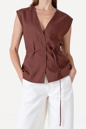 gilet met linnen bruin