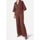 Another-Label wide leg regular waist broek met linnen bruin
