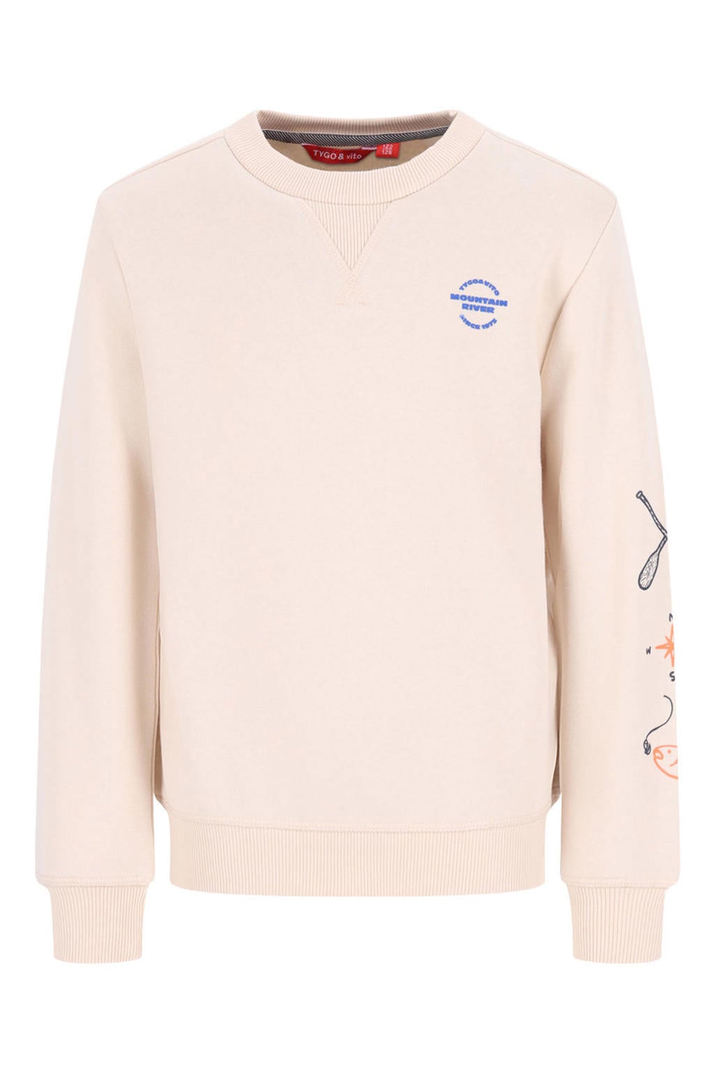 Ecru jongens TYGO & vito rechtvallende sweater met lange mouwen en ronde hals
