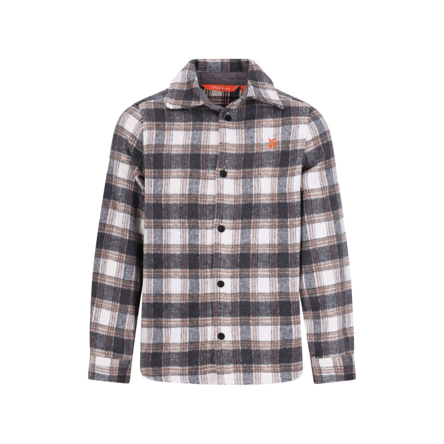 TYGO & vito flanel geruit casual overhemd beige grijs bruin