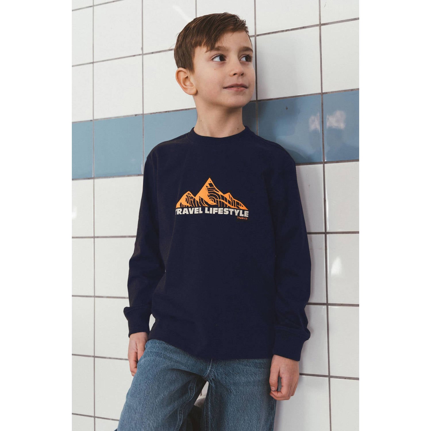 TYGO & vito jersey longsleeve met print donkerblauw
