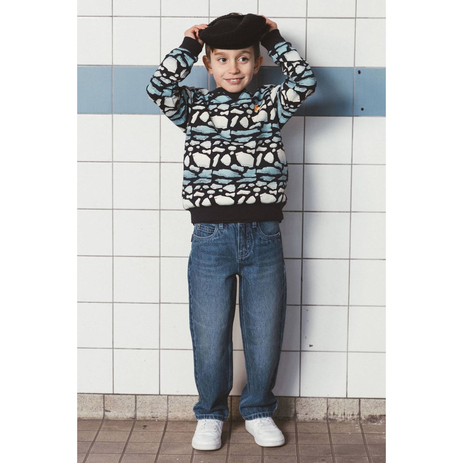 TYGO & vito sweater met print donkerblauw