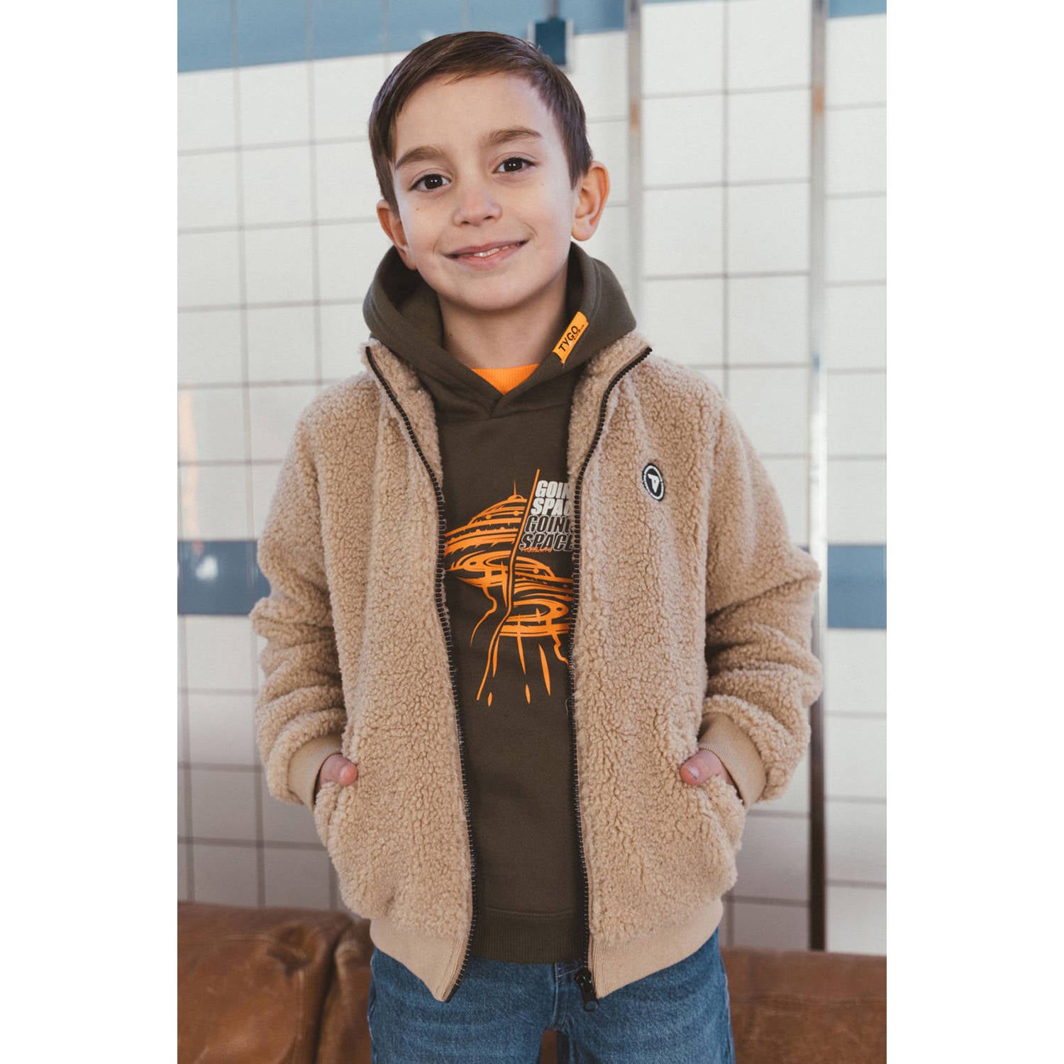 TYGO & vito hoodie met print olijfgroen