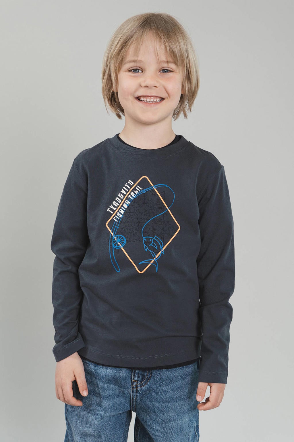TYGO & vito jersey rechtvallende longsleeve met print