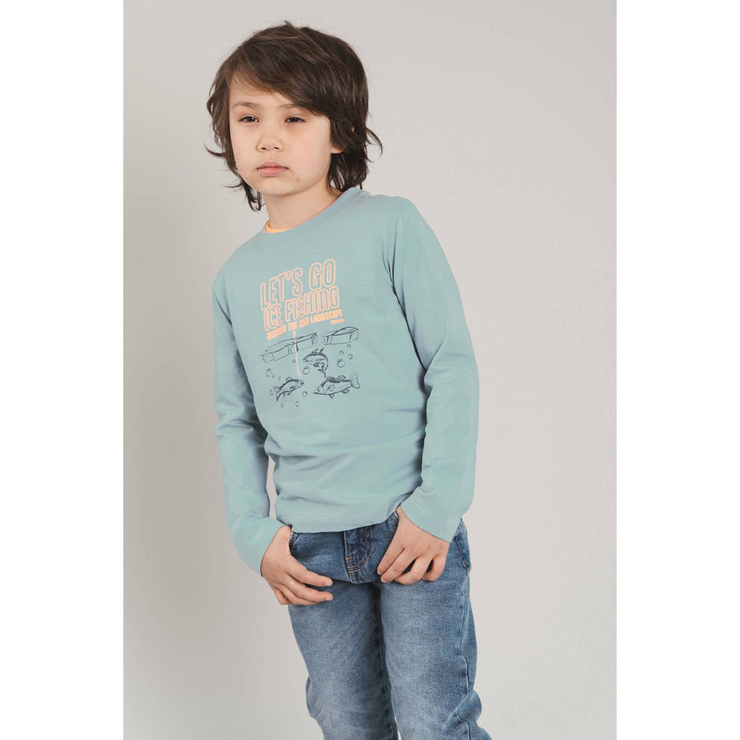 TYGO & vito jersey rechtvallende longsleeve met print lichtblauw