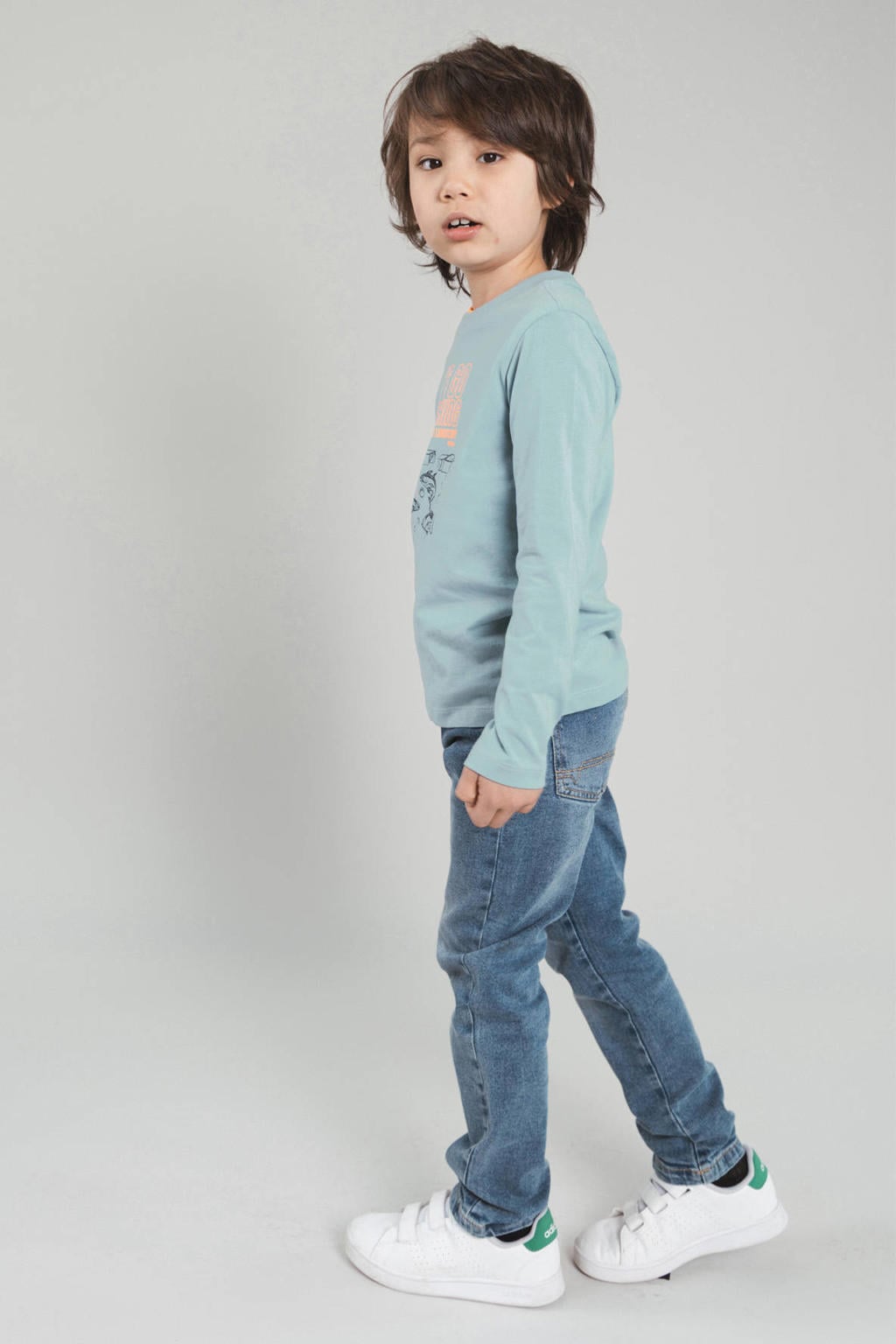 TYGO & vito jersey rechtvallende longsleeve met print - lichtblauw