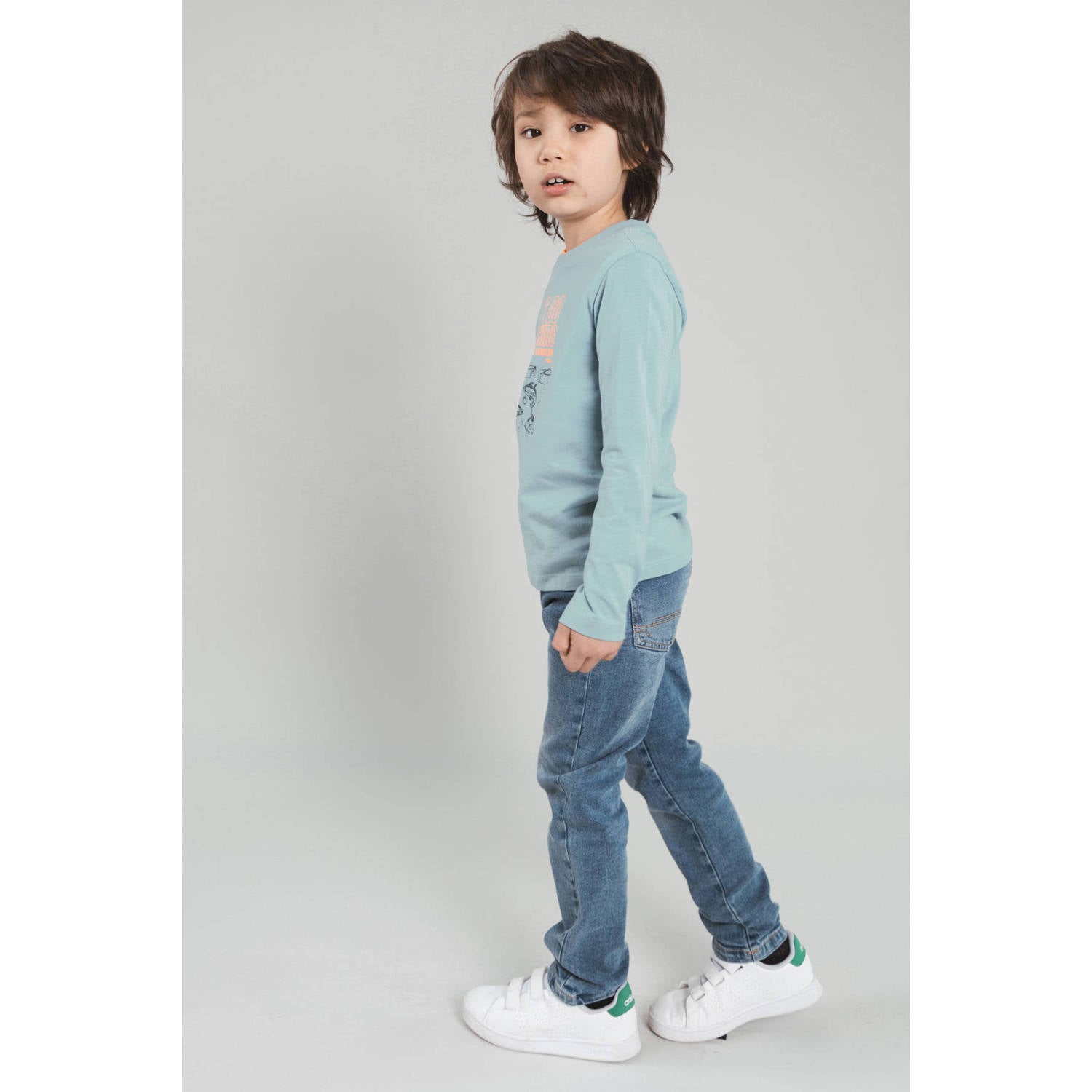 TYGO & vito jersey rechtvallende longsleeve met print lichtblauw