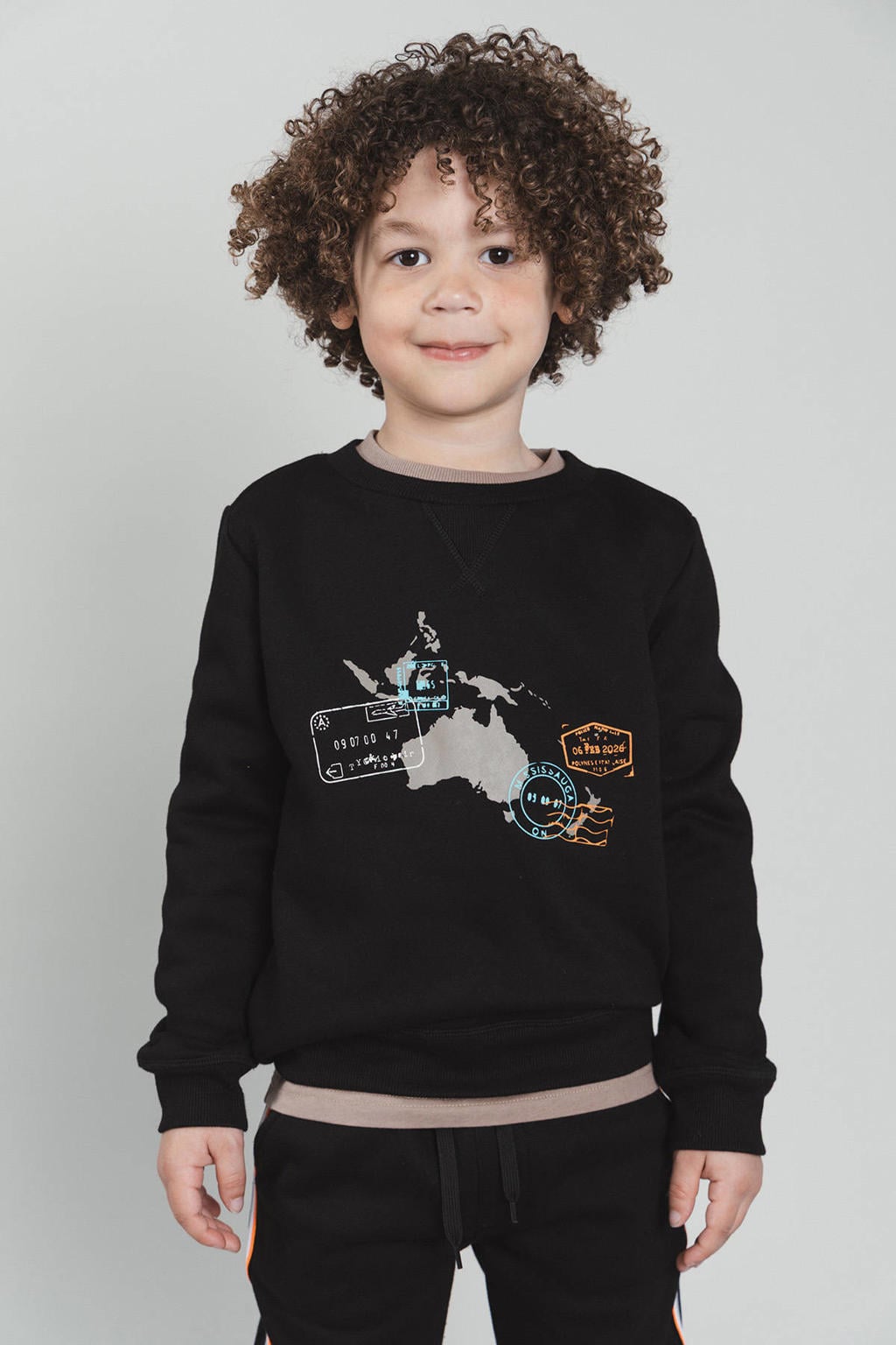 Zwarte jongens TYGO & vito sweater met lange mouwen, ronde hals en geribde boorden