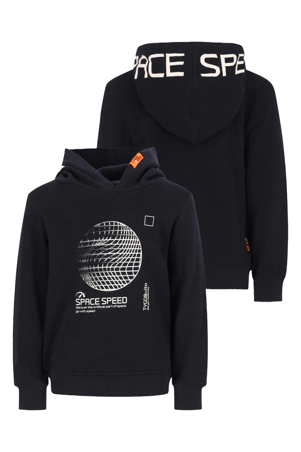 Zwarte jongens TYGO & vito hoodie van sweat materiaal met lange mouwen en capuchon