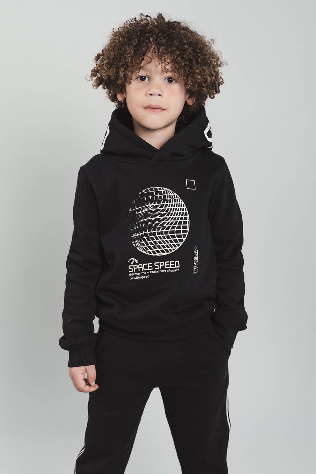 Zwarte jongens TYGO & vito hoodie van sweat materiaal met lange mouwen en capuchon