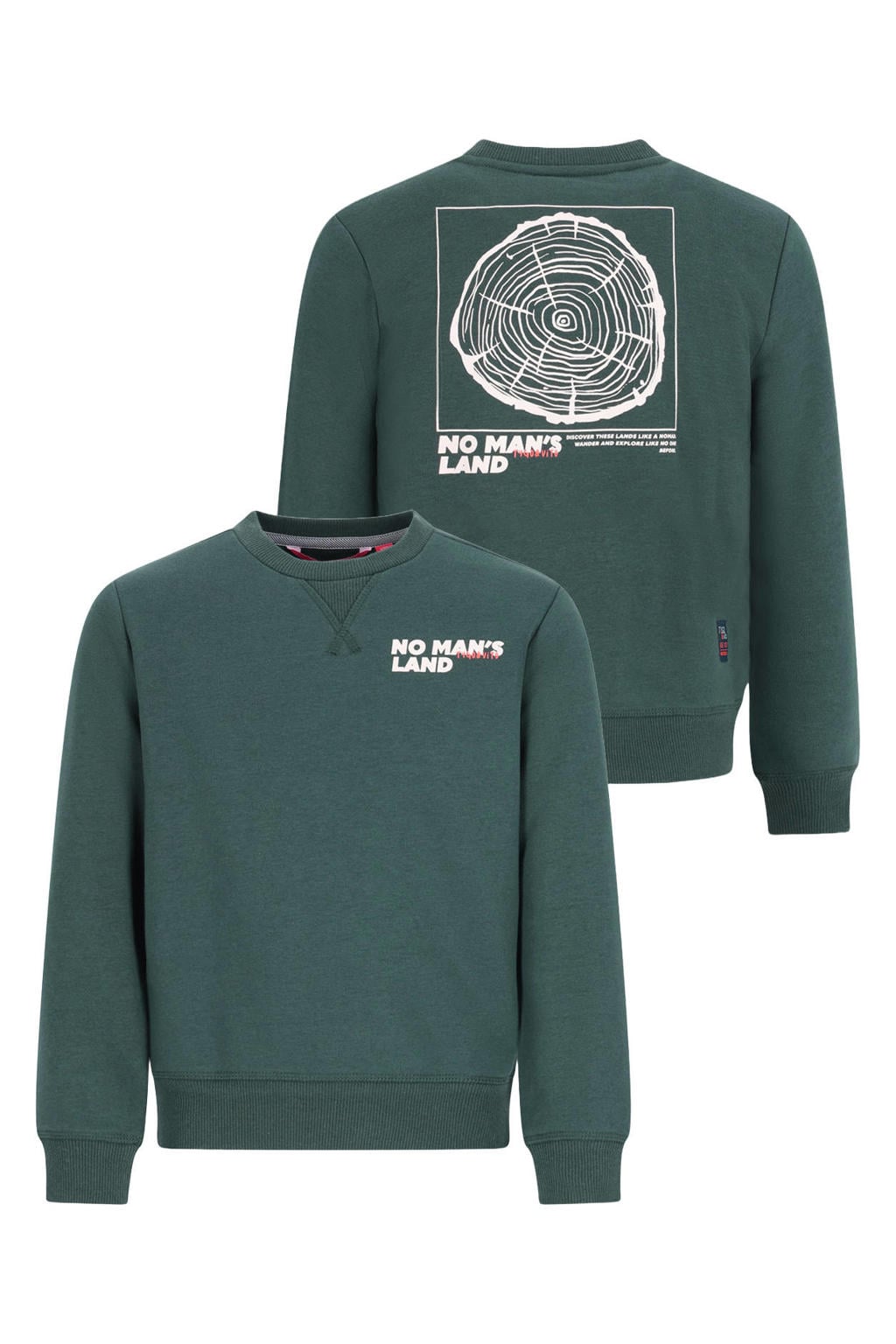 Donkergroene jongens TYGO & vito sweater met backprint, lange mouwen, ronde hals en geribde boorden