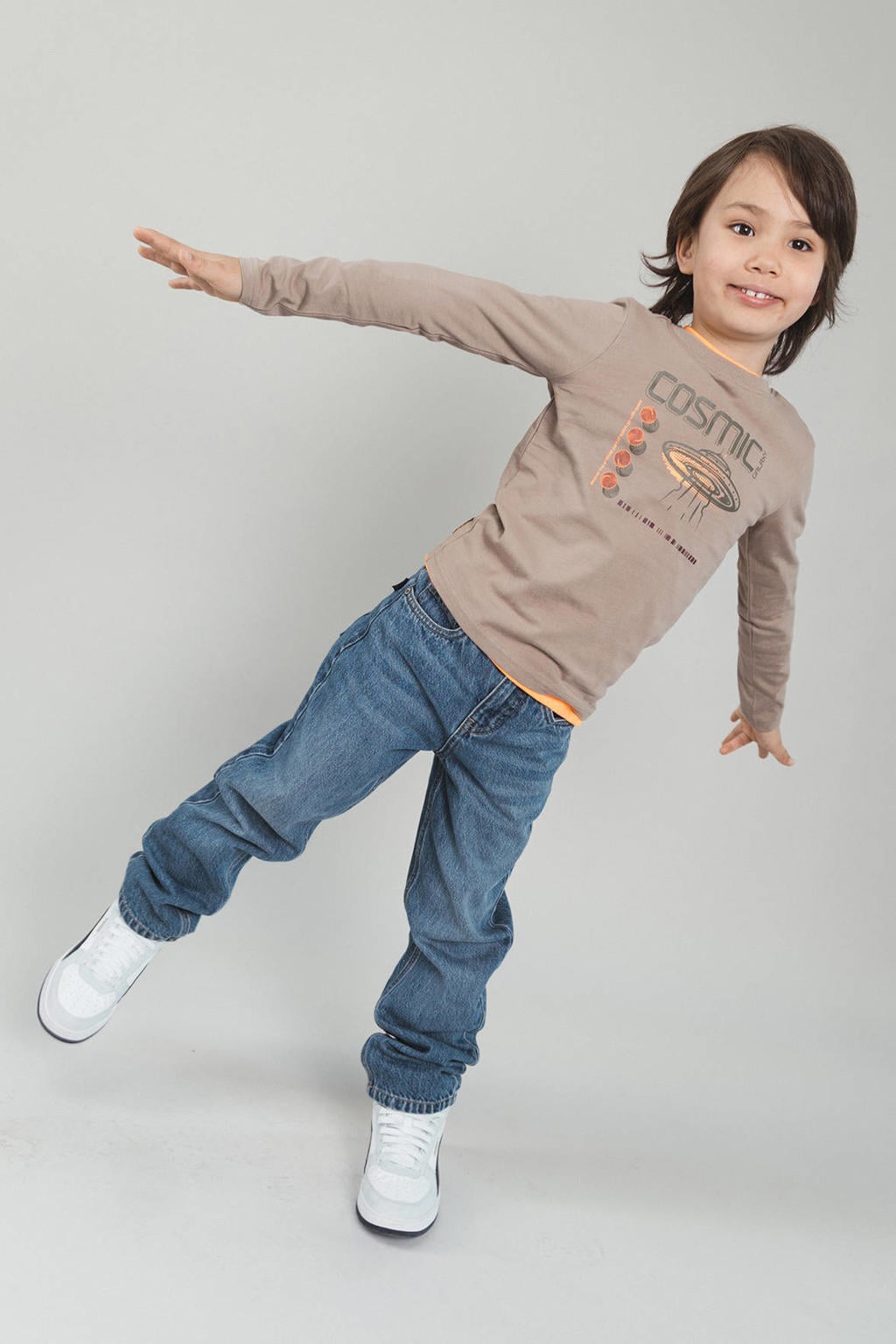 TYGO & vito jersey rechtvallende longsleeve met print - zand