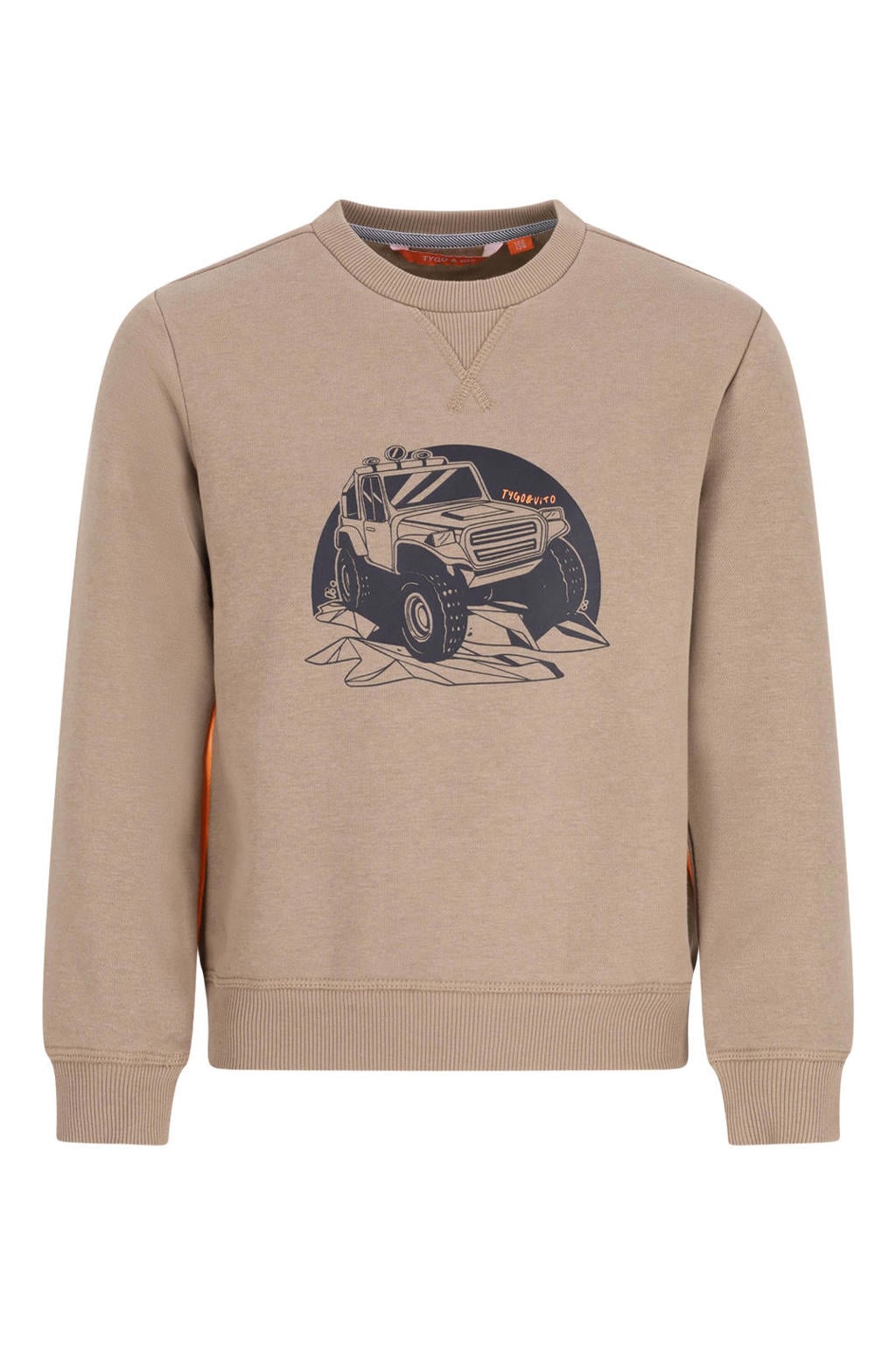 Beige jongens TYGO & vito sweater met lange mouwen, ronde hals en geribde boorden