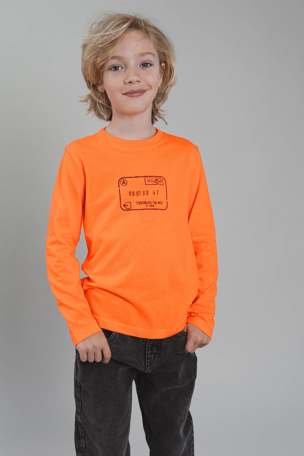 Oranje jongens TYGO & vito longsleeve van jersey met lange mouwen en ronde hals